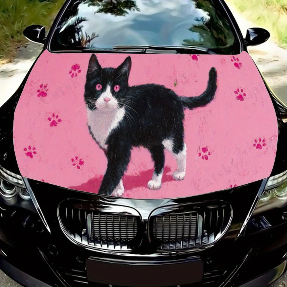 

Милый черно-белый котенок с розовыми глазами и отпечатками лап, наклейка на капот автомобиля, ПВХ, самоводонепроницаемая палочка, яркий авто экстерьер, Acc