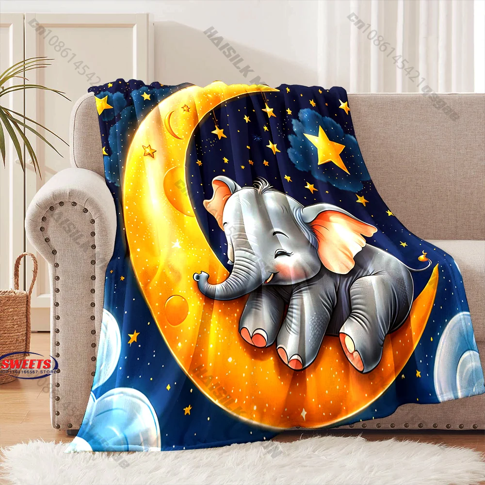 

"Cozy Elephant Moon Blanket" Multiple sizes kid's and adults' bedroom living room sofa decor blanket, Exquisite gift
