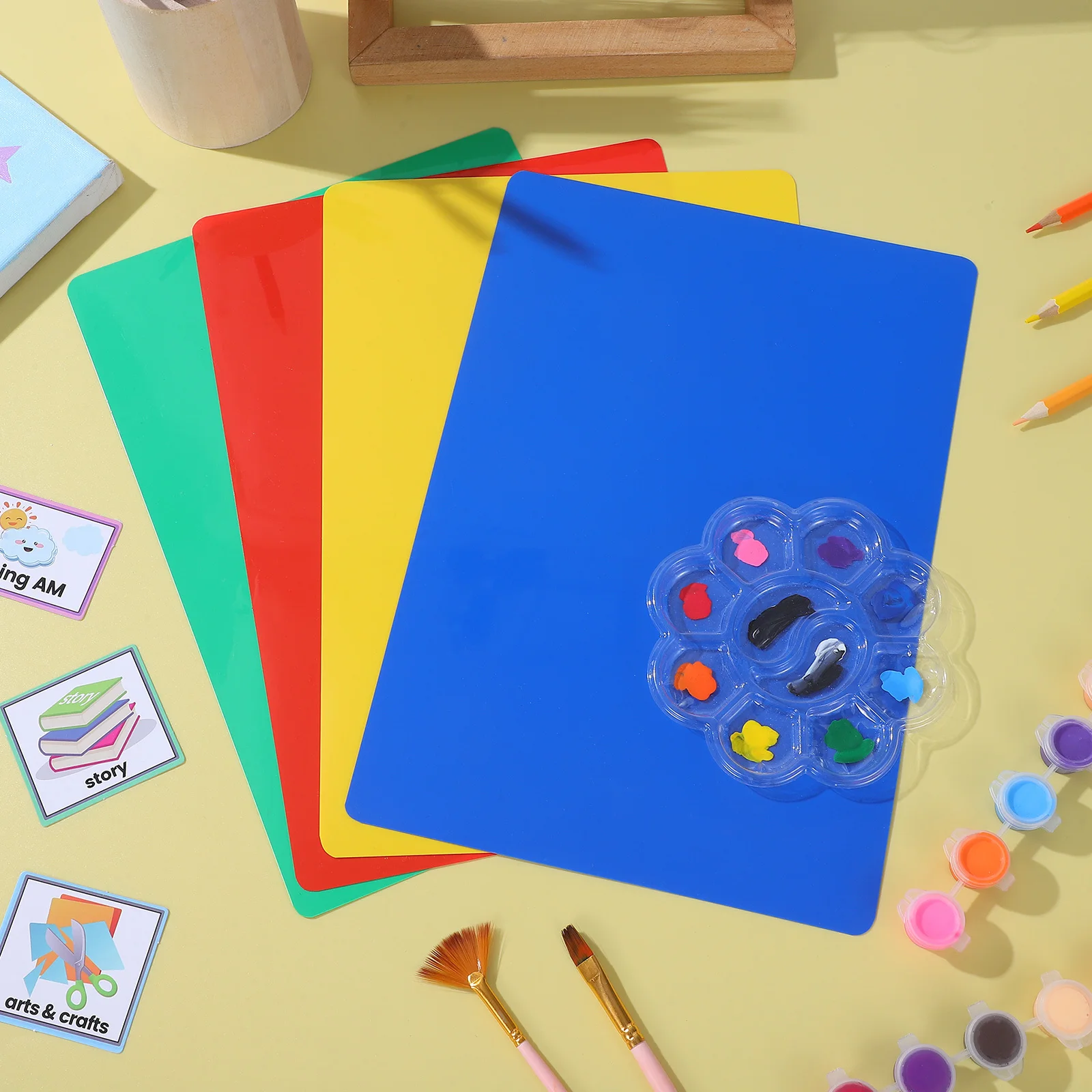 แผ่นดินเผาหลากสี 8 ชิ้น สำหรับเด็ก แผ่นโพลิเมอร์นำกลับมาใช้ใหม่ อุปกรณ์ DIY ชุดกิจกรรม แผ่นปูรองทำโมเดล งานฝีมือ