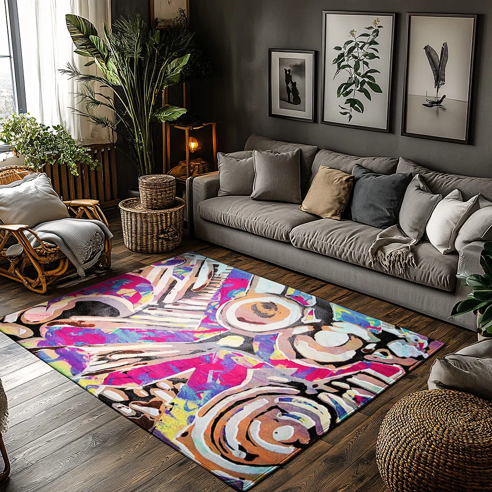 

Абстрактный ковер, современный напольный коврик с геометрическим узором, декор для гостиной, домашний акцент, современный нескользящий коврик для дома и улицы, карп