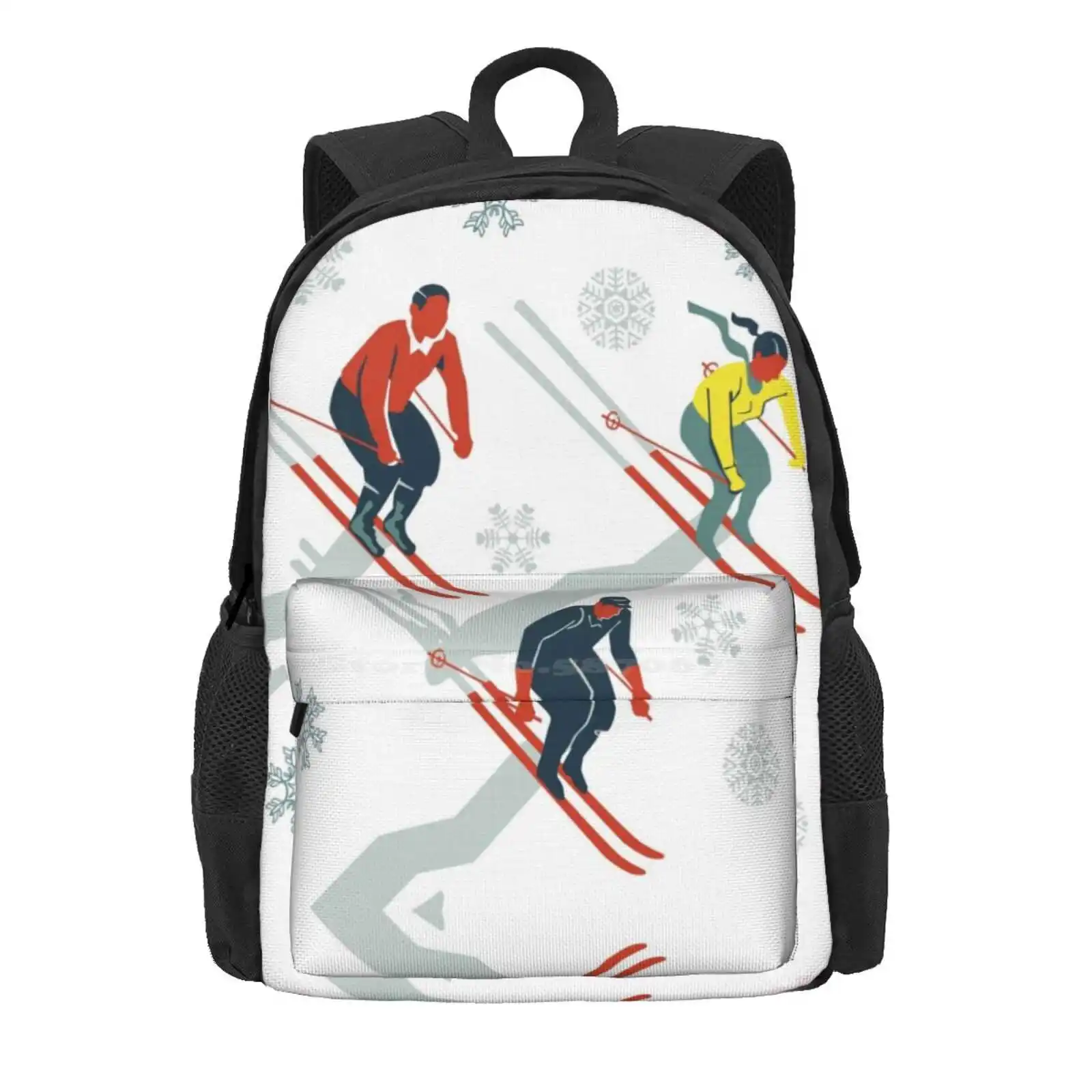 Mid Century Retro Ski Trails In Red, Teal And Yellow Hot Sale Schoolbag Backpack Fashion Bags Skiing Skis Skiers Winter Sports