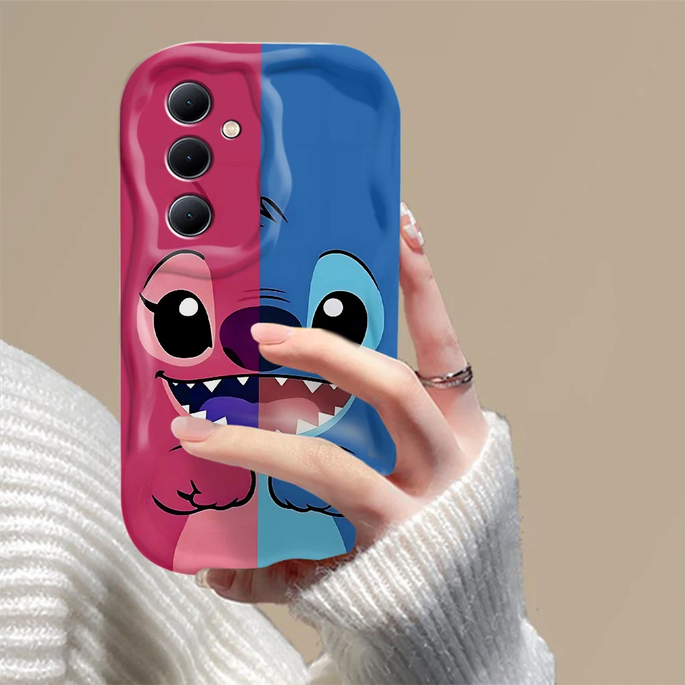 Cute Stitchs Angels Couple 3D Wave Case For Samsung A73 A72 A71 A55 A54 A53 A35 A34 A33 A25 A24 A23 A15 A14 A13 A05 4G 5G Cover