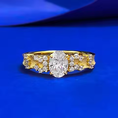 SpringLady 100% S925 Silver Gold-plated Antique Pigeon Egg 5 * 7mm Egg Shaped Oval Ring With Fingertip Elf Style Design