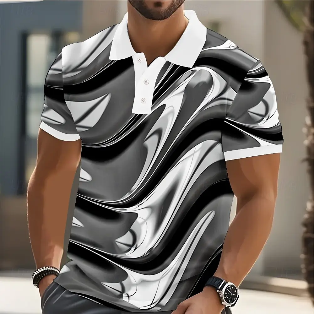 Летние мужские рубашки поло с 3D принтом и абстрактной геометрией, рубашки поло с короткими рукавами, рубашки с воротником, повседневные топы, уличные уличные рубашки поло