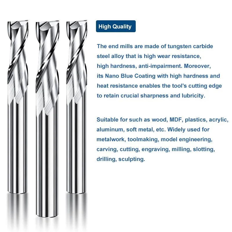 Router Bits 2 Flute spanner Milling Cutter 6.35mm Shank End Mill Carbide Up Cut Milling Cutter