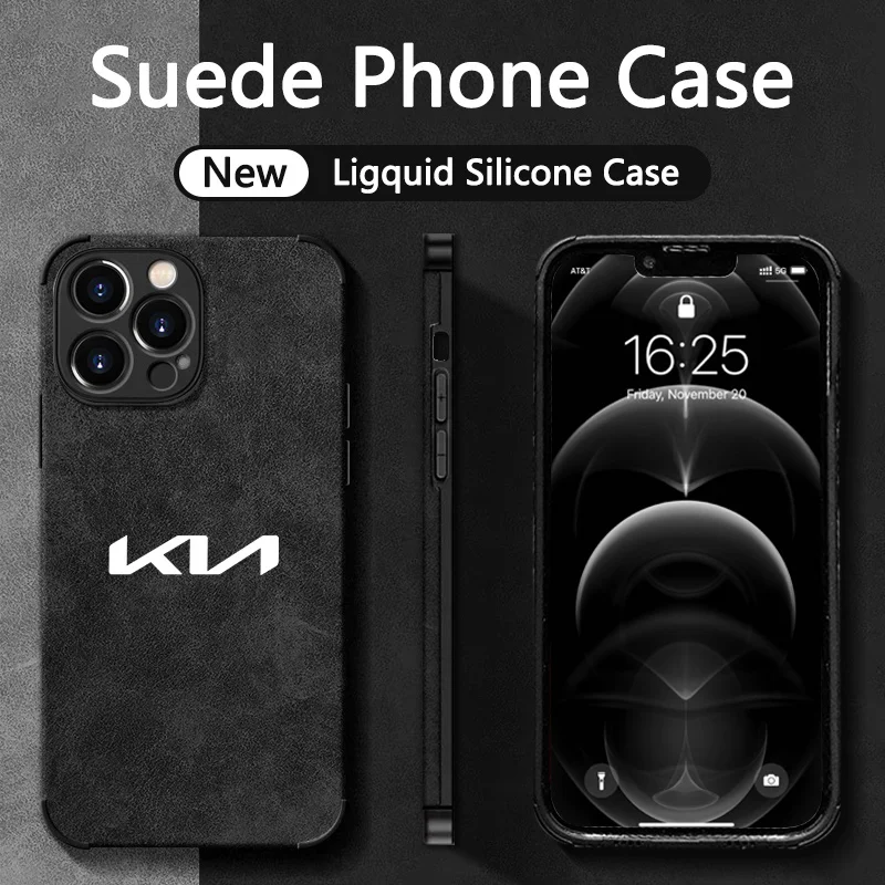 

Car For KIA Emblem Suede All Inclusive Phone Case For iPhone 16 15 13 14 12 Pro Max Mini 8 XR XS 16 Plus 15Pro MAX Cover Shell
