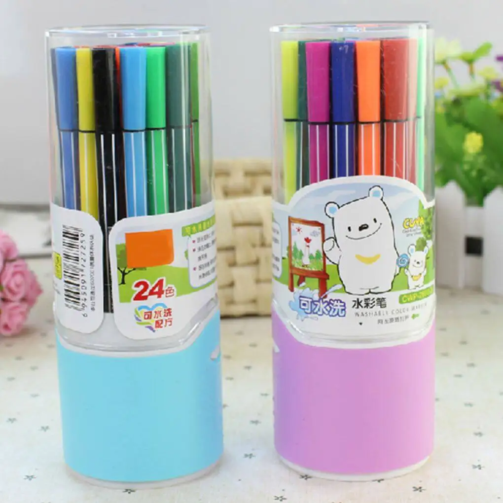 24pcs Color Washable Watercolor Water Brush Pen Painting Drawing Coloring Marker Calligraphy Lettering Pencil