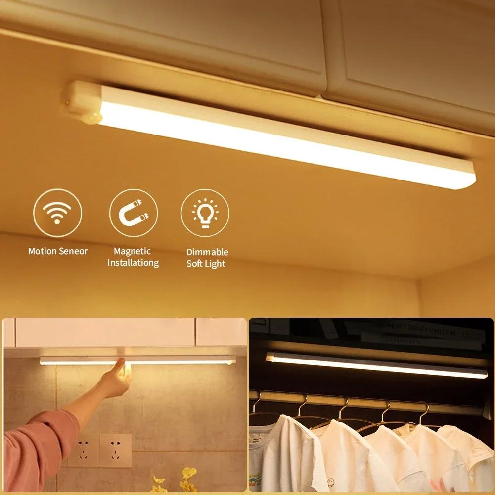 Luz Nocturna LED inalámbrica con Sensor de movimiento, lámpara de noche para armario, cocina, dormitorio, Detector, luz de fondo para armario y escalera