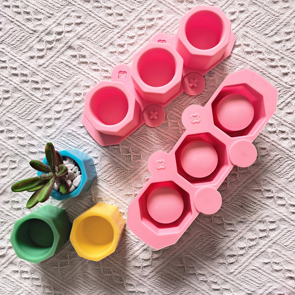 1 قطعة 3-تجويف زهور سداسية دائرية قالب من السيليكون ، حامل شموع حرفي ذاتي الصنع قالب نباتي صغير