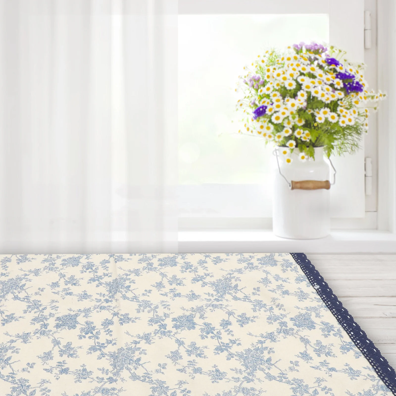 

Cotton Linen Tablecloth Lace Trim Square Farmhouse Decor Washable Vintage Style Rustic Cover For Home Garden Outdoor Party