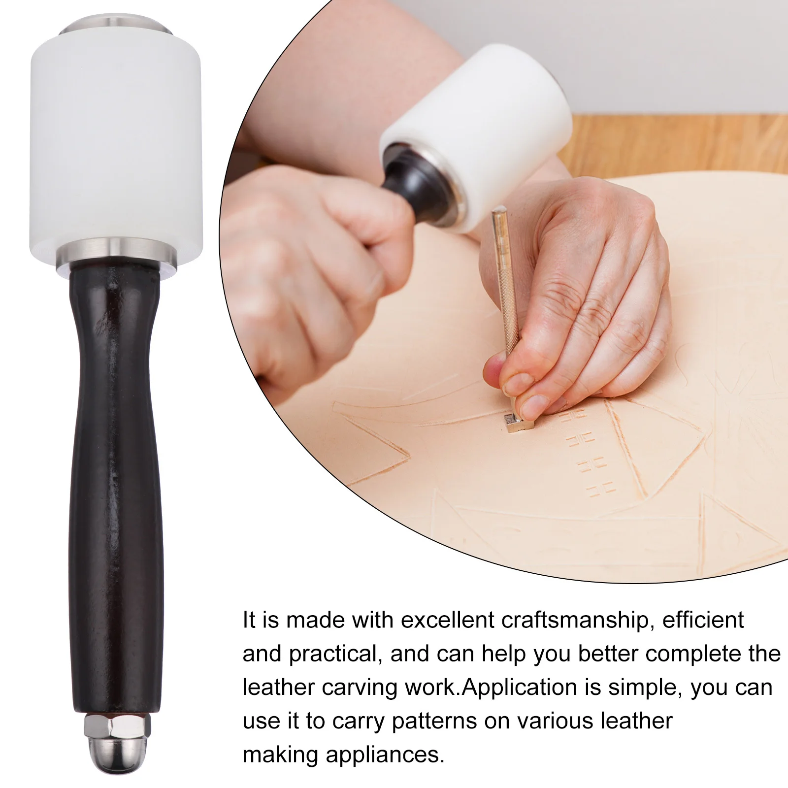 

1Pcs Carving Hammer with Wood Handle DIY Leathercraft Tool Engraving Hammer for Printing Handmade Leatherwork
