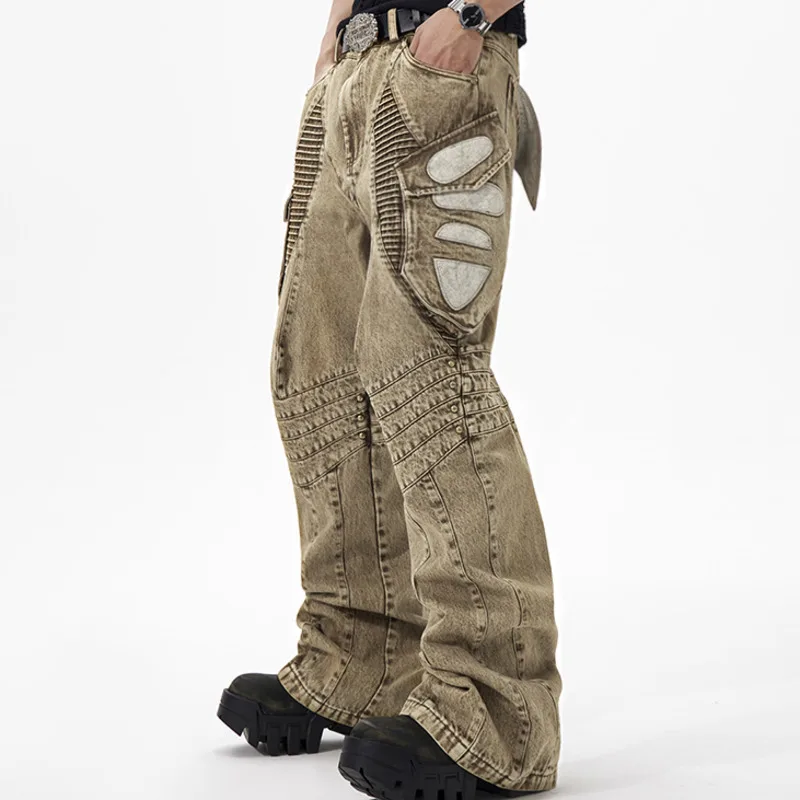 HKSH Lente Herfst Nieuwe heren Tij Y2K Origineel Ontwerp Streetwear Donkere High Street Style Verontruste Gedrapeerde Denim Broek Ins HK5253