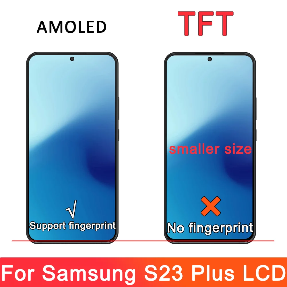 TFT S23 Plus Screen With Frame For Samsung S23+ S916B S916U S916W S916N LCD Display Touch Screen Digitizer Assembly Replacement