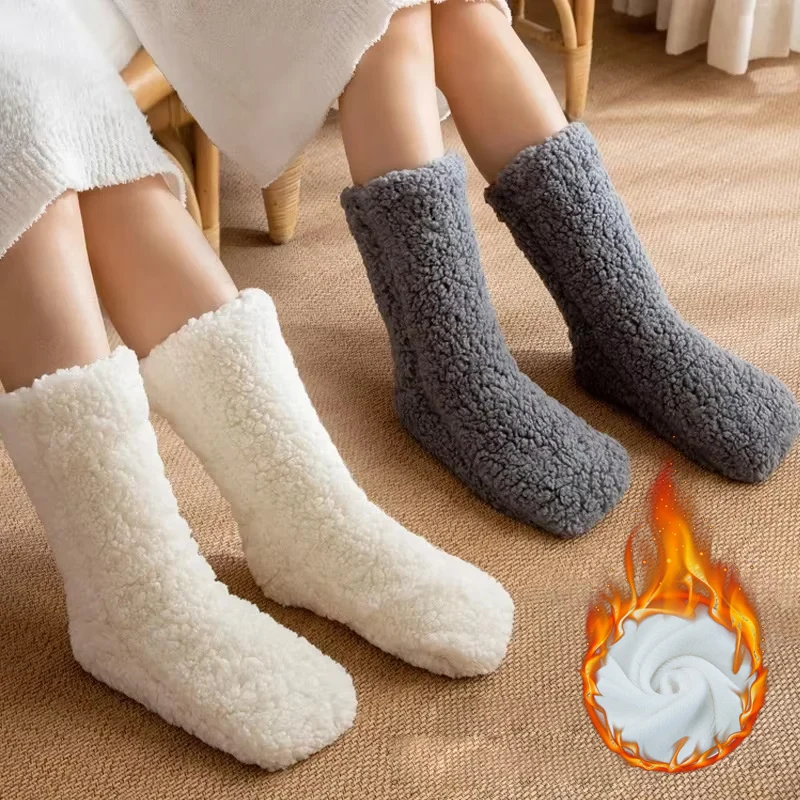 Winter Warm Fuzzy Slipper Socks with Non-Slip Grip Soft Plush Cozy Carpet Socks for Home Thick Thermal Fleece Lined Floor Sock