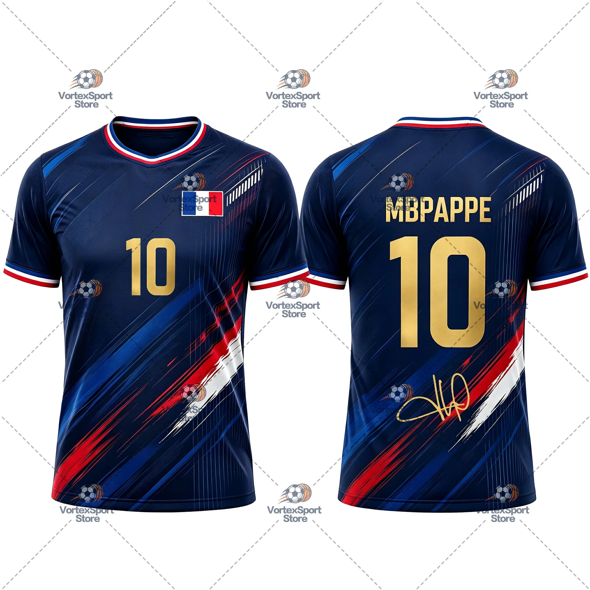 Explosions Kinder Herren Frankreich Nr. 10 Fußball Schnelltrocknendes T-Shirt Alle Größen Kurzarm Rundhalsausschnitt Mbappé Fußballfans Trikot – Detail 13