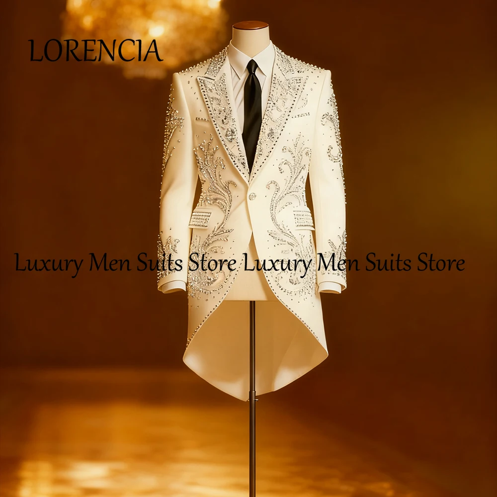 

Exquisite Diamond Men Suits 2 Pieces Long Tuxedos Set Wedding Party Groom Outfits 2025 Customized Blazer Pants trajes de novio