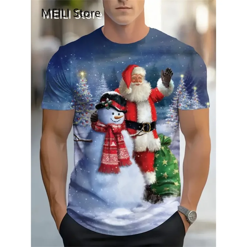 

Christmas short sleeved T-shirt, fun Santa Claus fashion round neck top, men's shirt, summer holiday boy casual round neck overs
