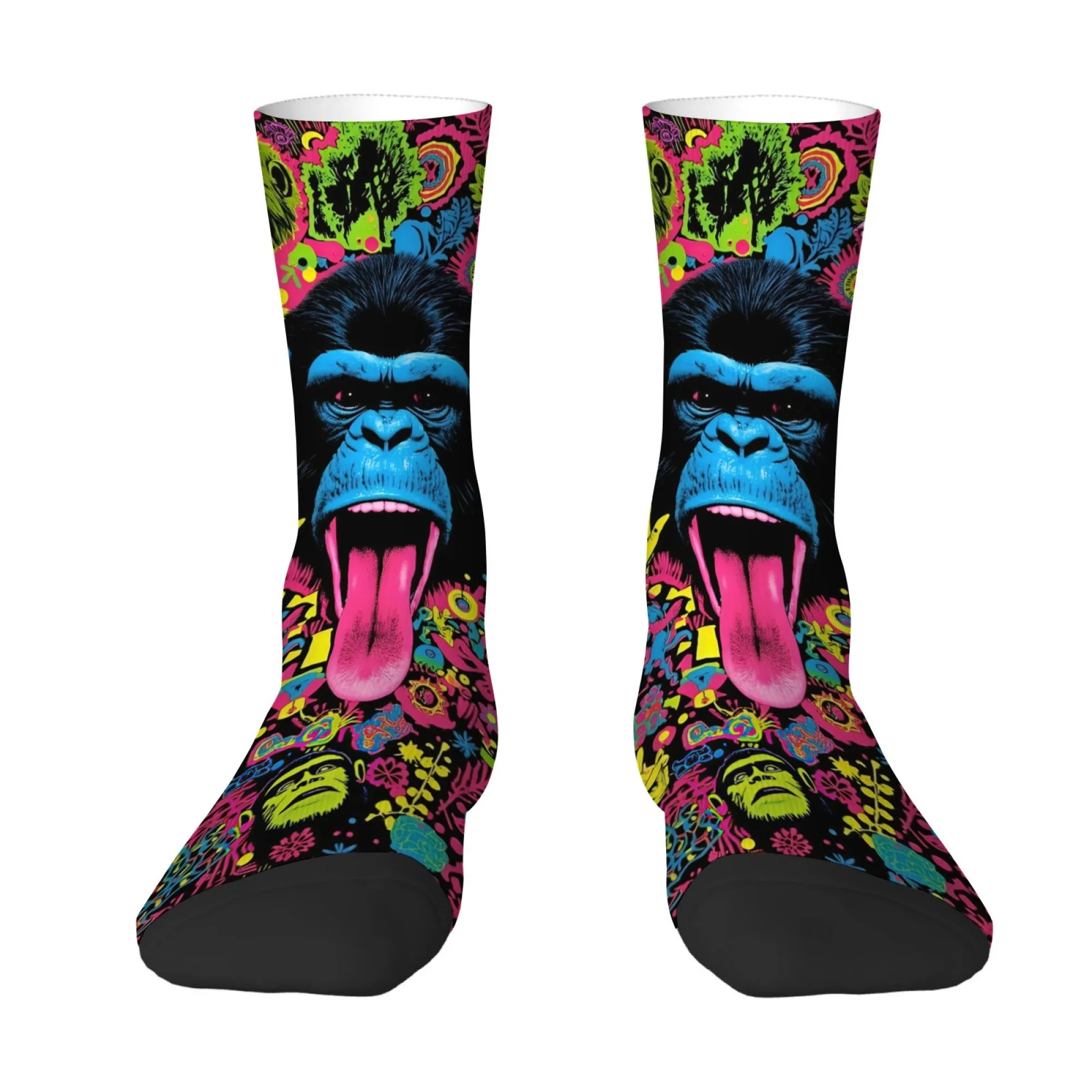 

Мужские носки до середины икры в стиле психоделического хиппи-ретро с граффити и принтом гориллы, оригинальные, модные, мягкие, приятные для кожи.