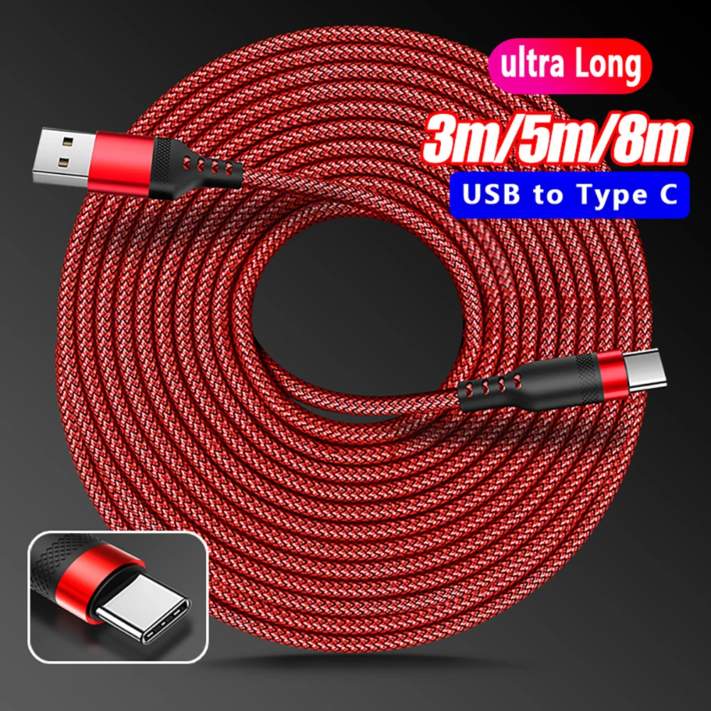 66W 6A Ultra Long USB Type C Fast Charger Cord Braided For Samsung Galaxy S24 Xiaomi Huawei Phone Charger USB C Distance Charge