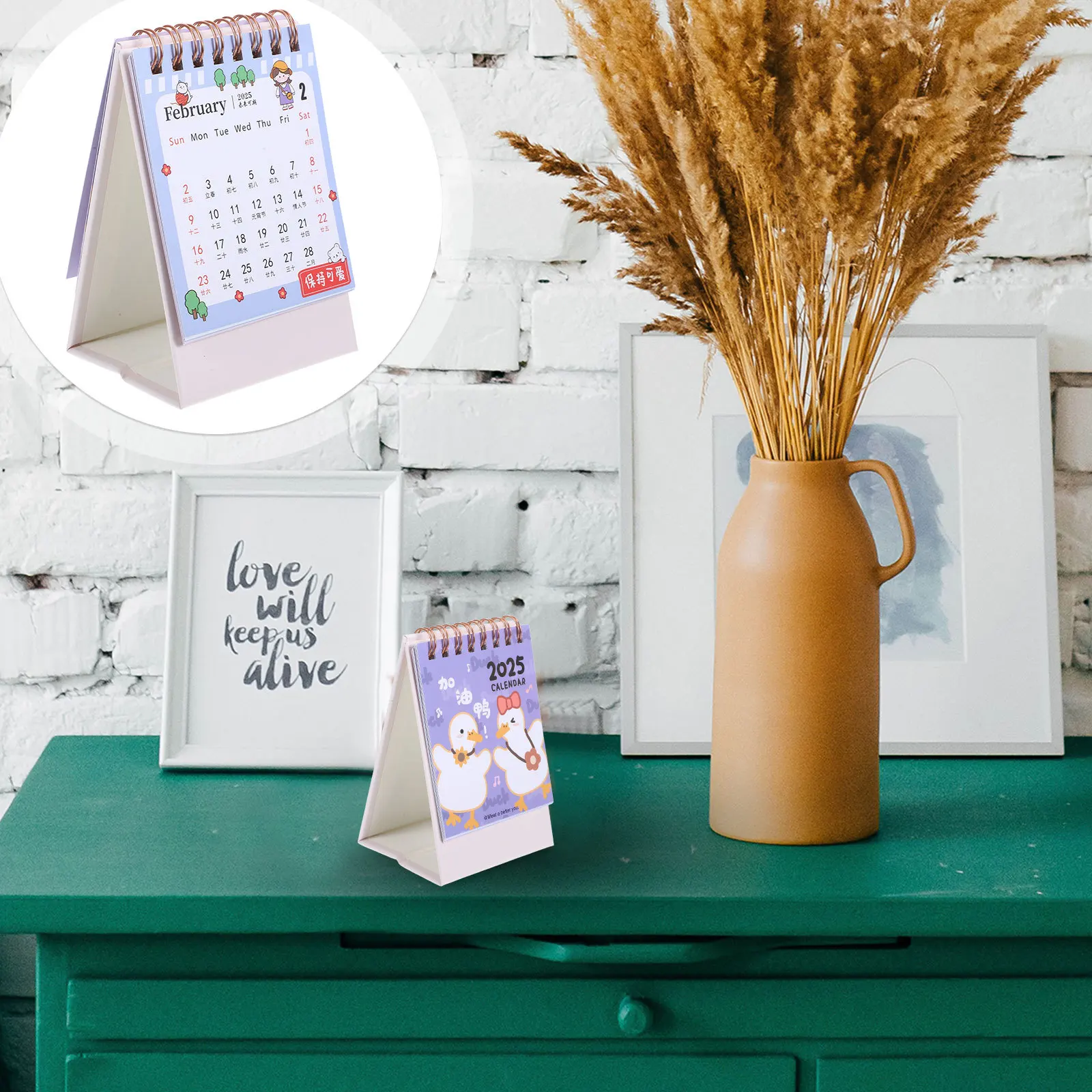 

Desk Calendar Small Advent Planner for Calander Cute Office Decor Adorable Mini Pink Flip