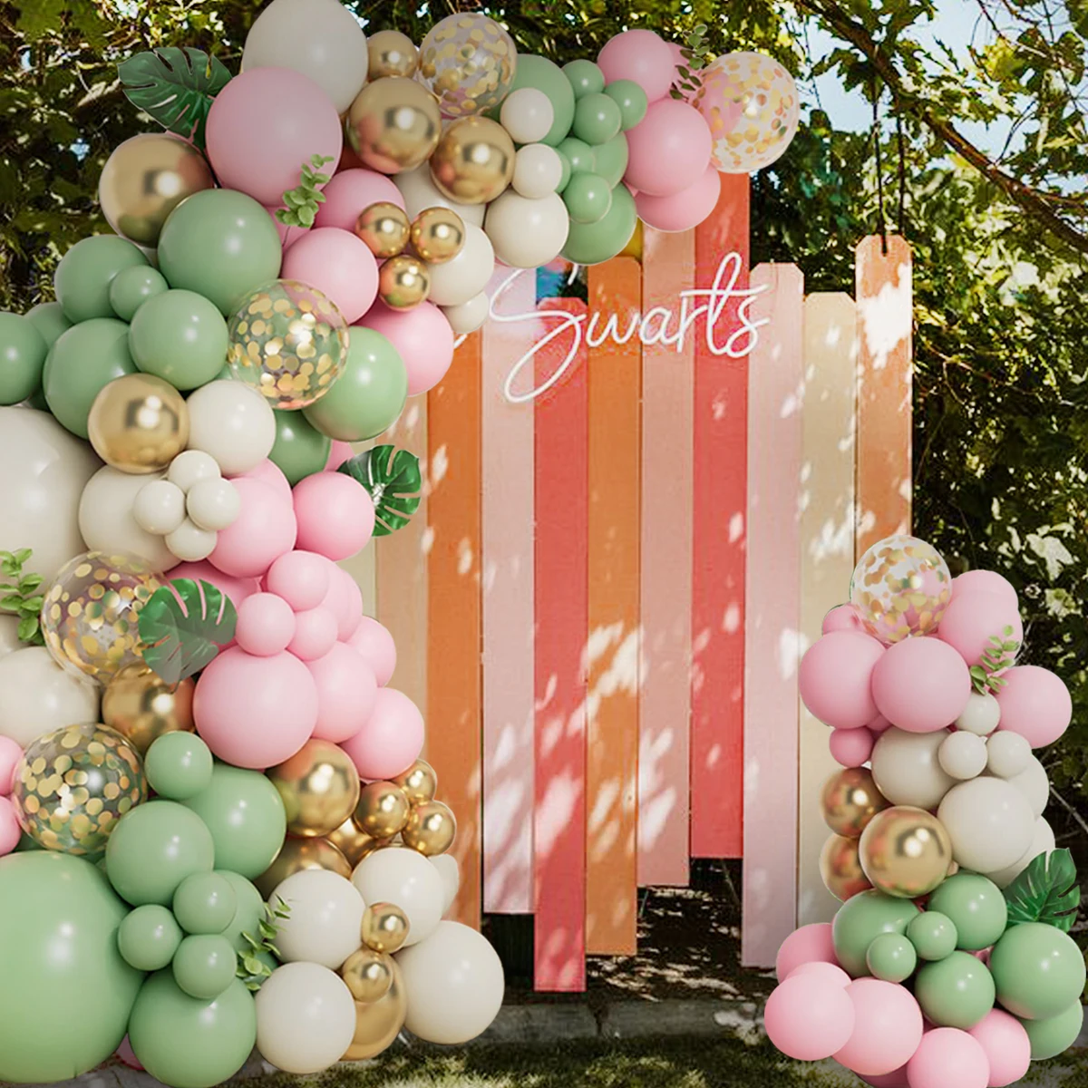 109 Pcs Green White Pink Theme Arch Garland Gold Metal Latex Balloons Baby Shower Kids Girl Birthday Party Decoration Background