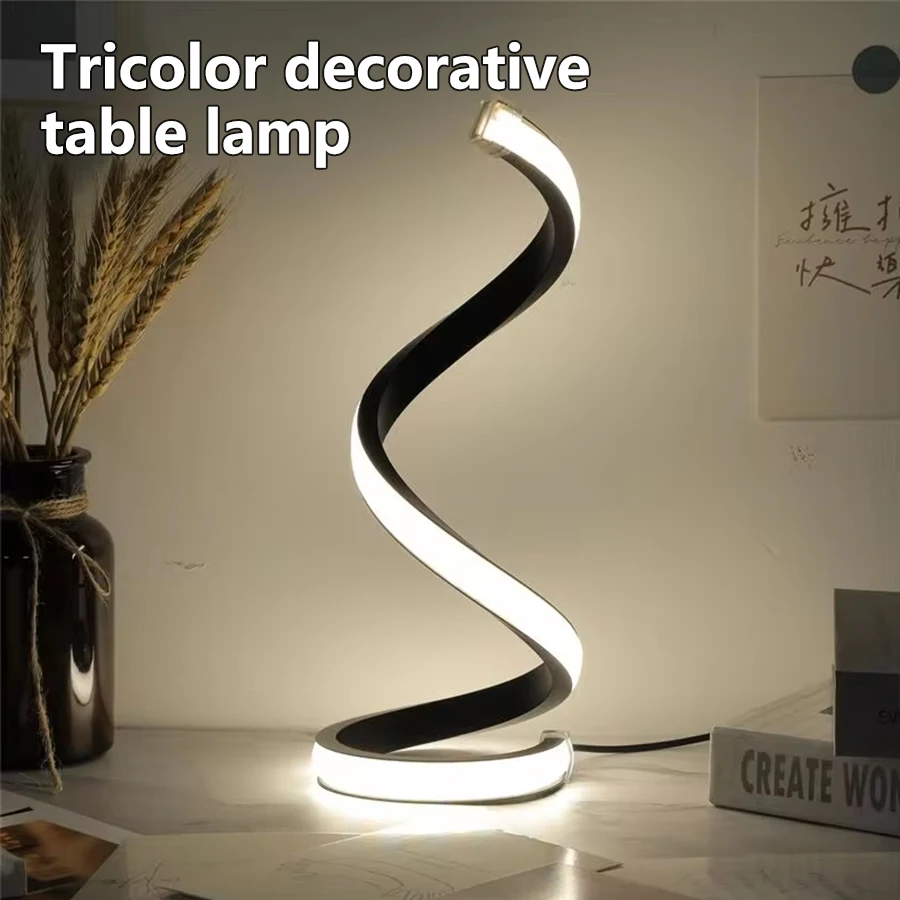 

Modern Spiral Desk Lamp USB Power Button Switch 3 Color Table Lamp Creative LED Ambient Light for Bar Cafe Bedroom Living Room