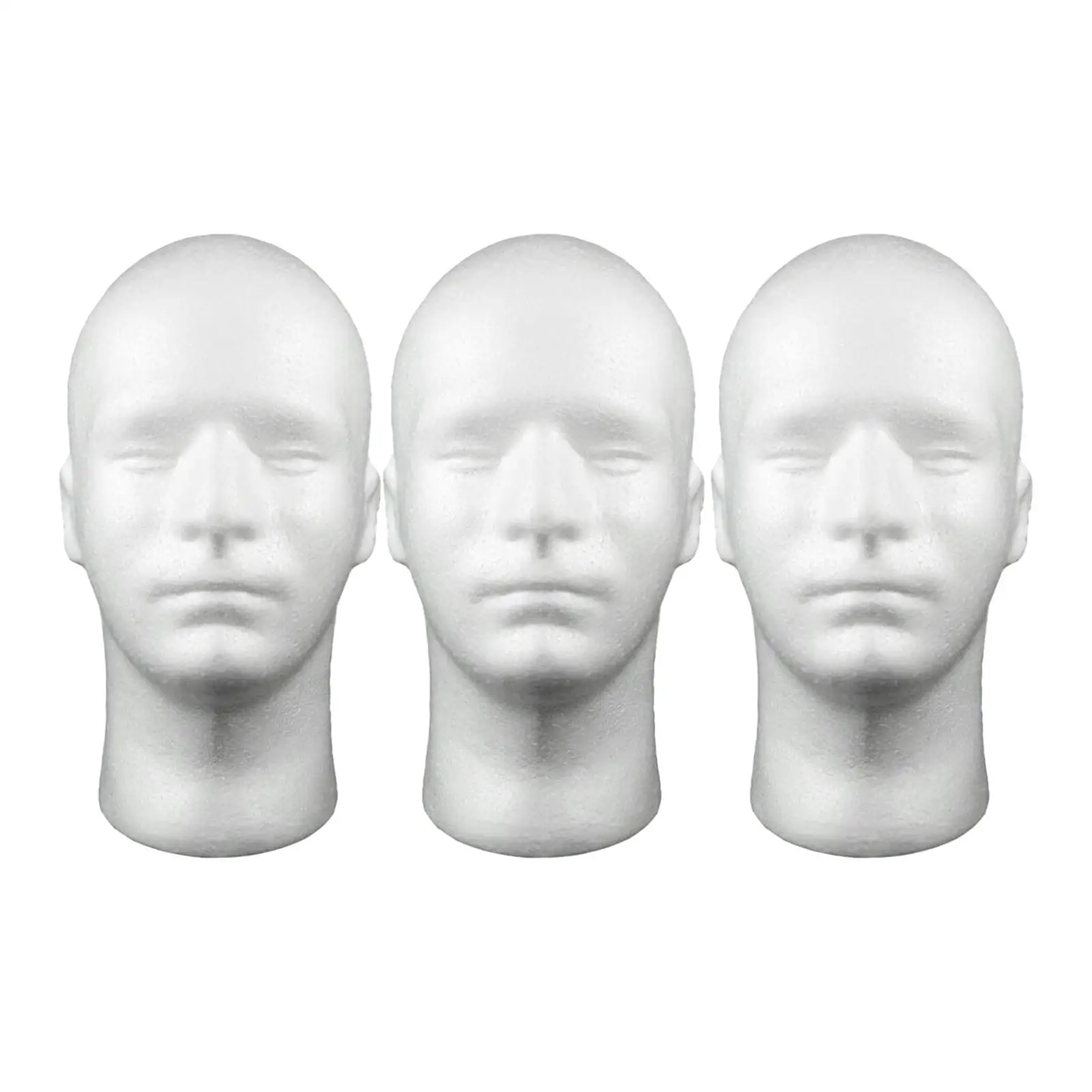 3 Pieces Men Foam Manikin Head for Hats Wigs Headsets F/ Salon