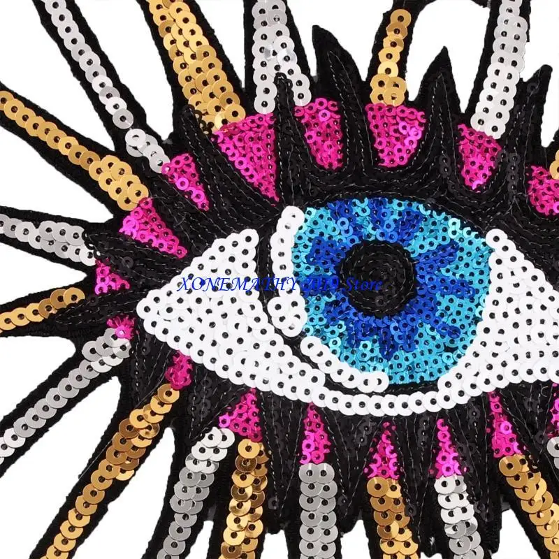 F42F Cartoon Big Stars Eye Sew/Iron On Appliques Glitter Sequins DIY Embroidery Patch