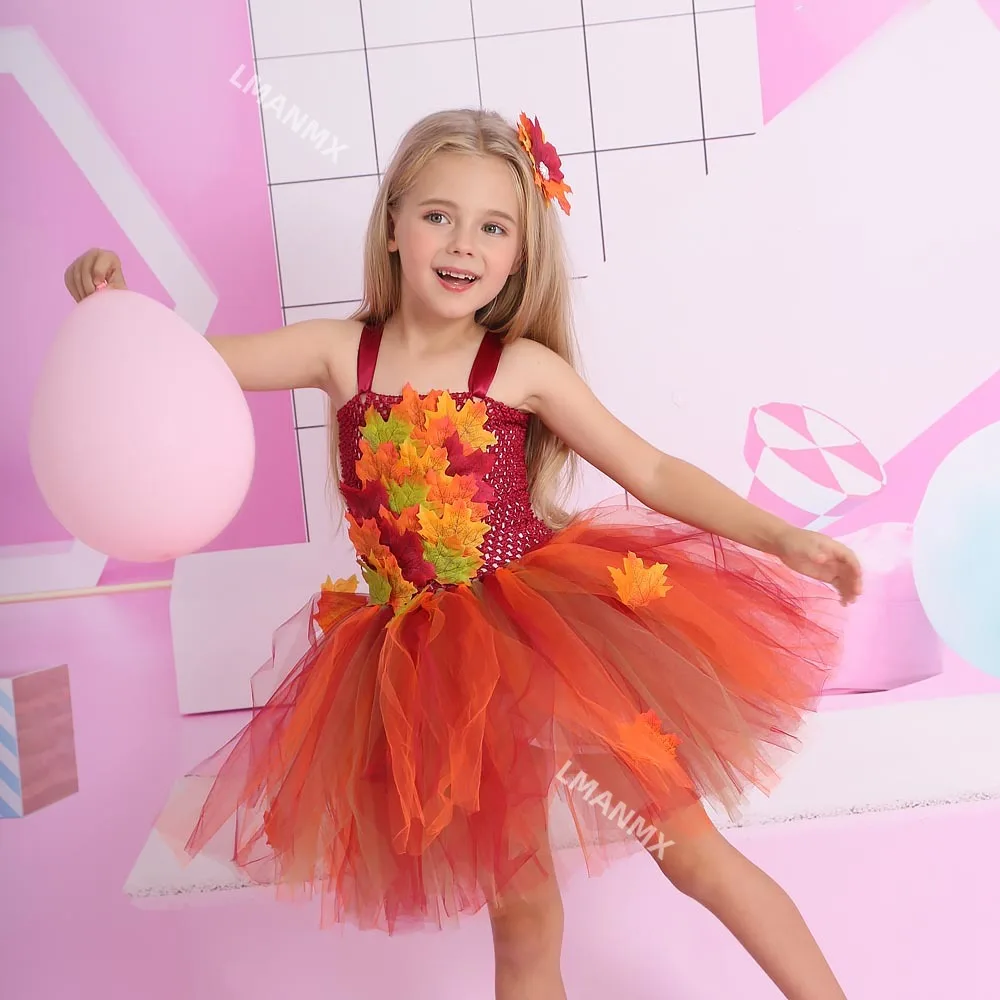 Herbst Fee Mädchen Kostüm Tutu Kleid Kinder Halloween Tüll Kleid Wald Cosplay Prinzessin Kleid Kinder Festival Kostüm