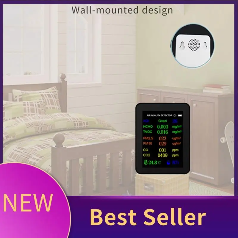 

Портативный измеритель качества воздуха 9 в 1, PM2,5, PM10 CO2, TVOC HCHO AQI, тестер температуры и влажности, цветной экран, прочный белый