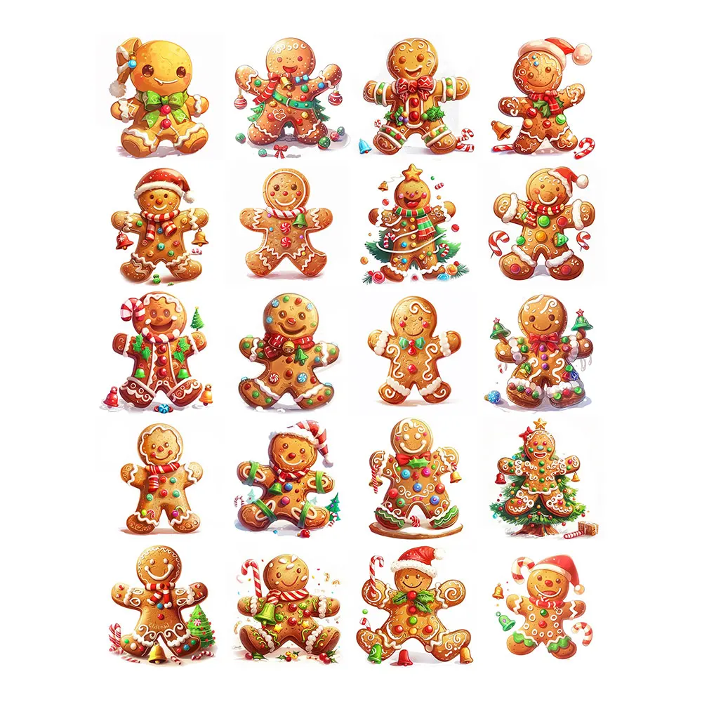 20pcs Christmas Cute Gingerbread Man Graffiti Art Sticker Pack Varied for Kid Crafts Scrapbook Laptop Aesthetic Decoration Decal