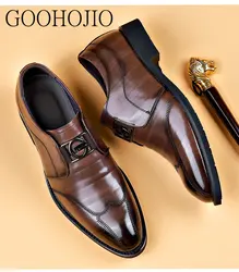 Chaussures formelles en cuir de marque pour hommes, chaussures provoqué Oxfords, mode rétro, chaussures de travail élégantes, livraison directe, taille à enfiler 38-48