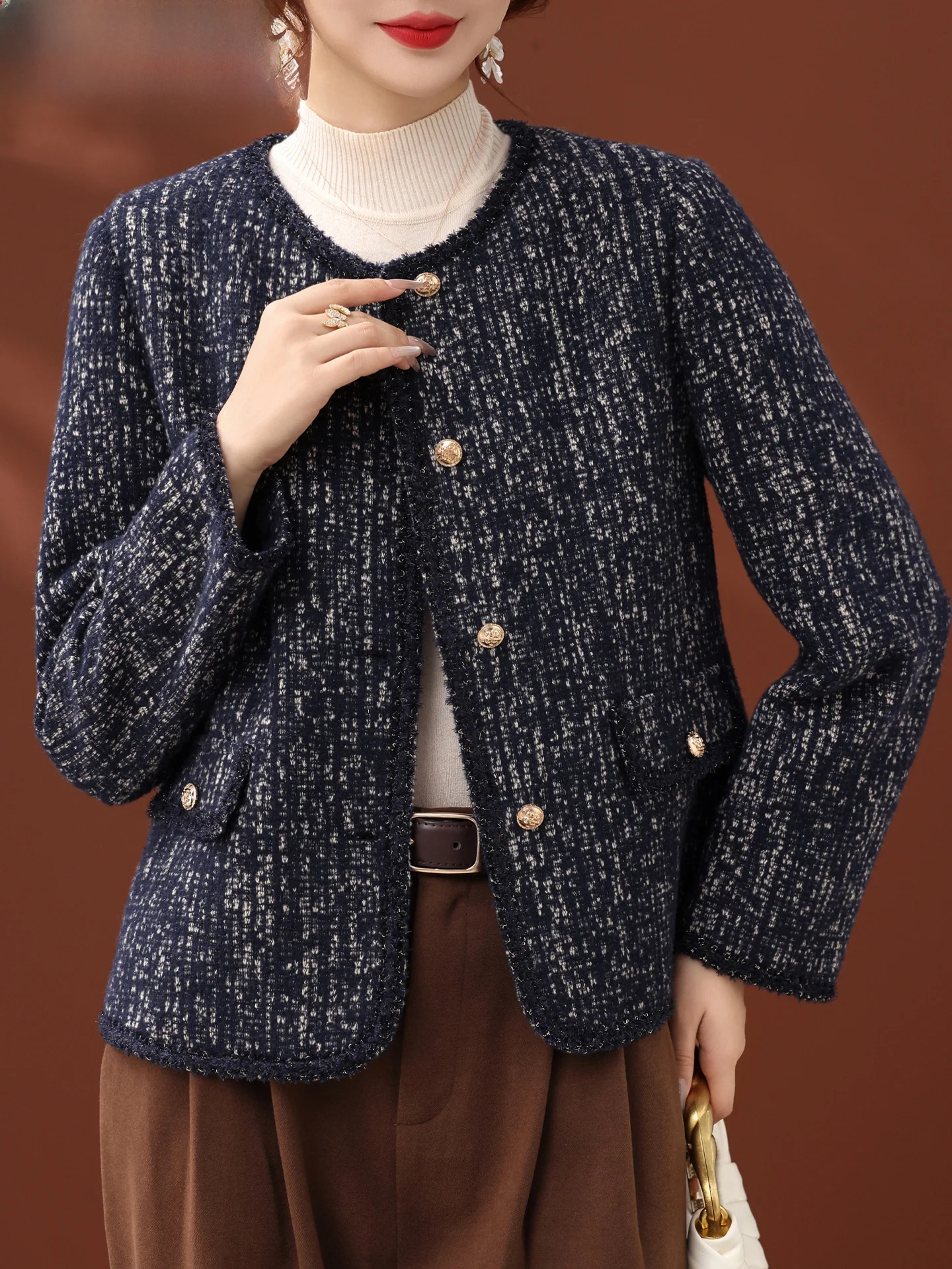 

Ele Lady Brand Autumn Outerwear Small Fraance Sle Coat for Middle-Aged And ly Women Warm Stand Fit ort Length