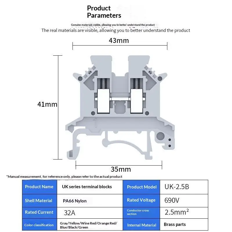 10Pcs UK 2.5 Terminal Block UK2.5B Screw Connection Connect Strip 2.5B 2.5mm² Cable Electrical Din Rail Wire Connectors