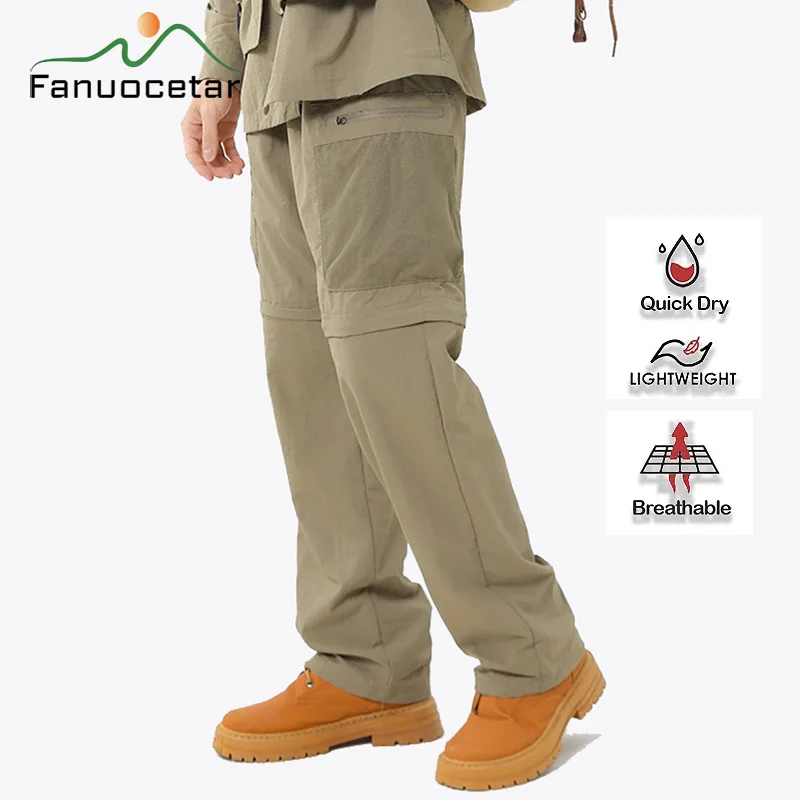 Fanuocetar Konvertierbare Wanderhose für Herren, schnell trocknend, leicht, mit Reißverschluss, atmungsaktiv, abnehmbare Hose für Outdoor-Angeln, Camping