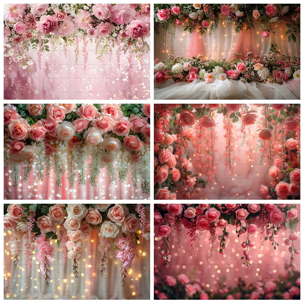 

Pink Red Rose Flowers Theme Window Sunshine Wedding Portrait Photography Background Spring Arch Child Girl Birthday Party Decor