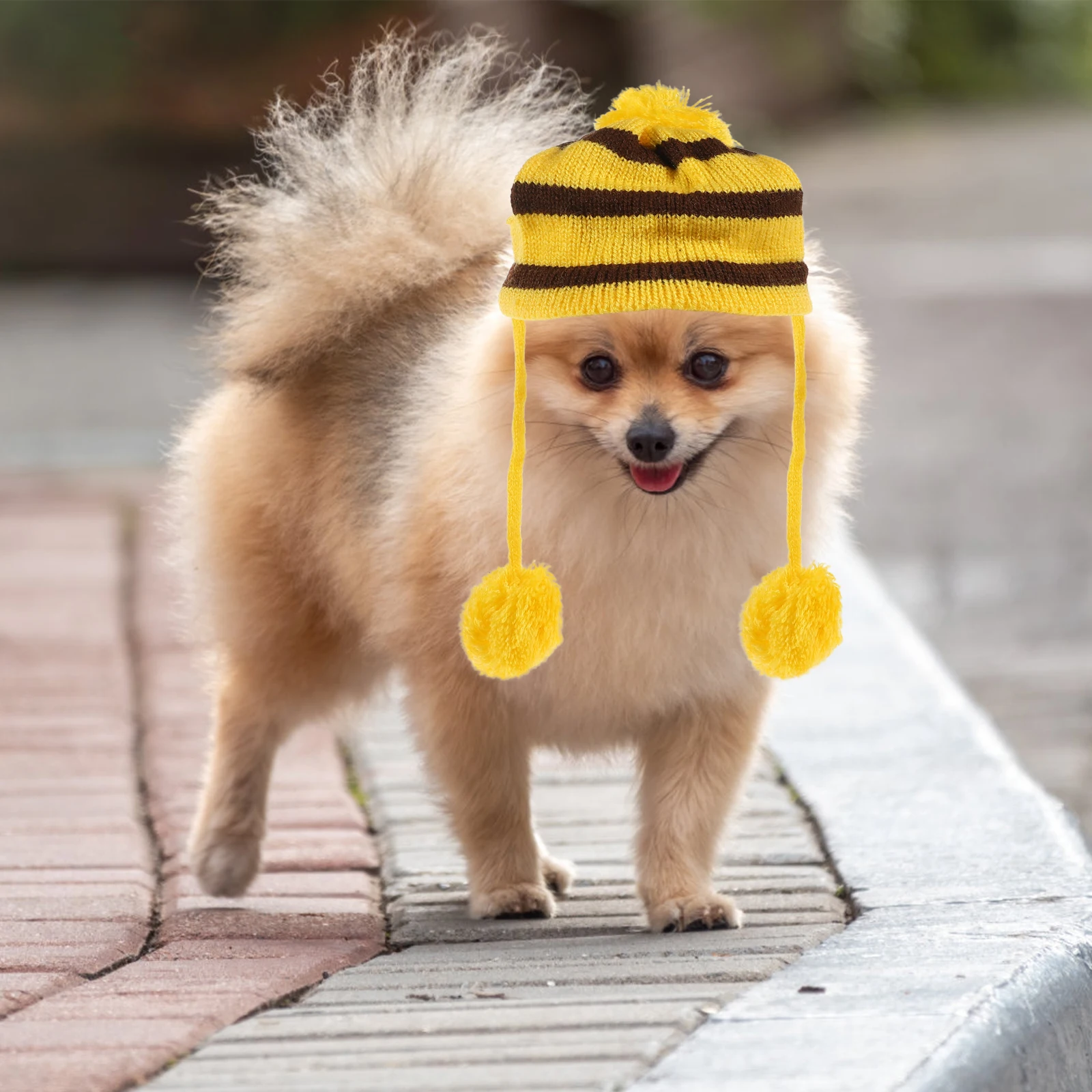 

1Set Festival Stripe Clothes Dog Scarf Hat Set Knitted Winter Warm Costume for Holiday Party Photo Shoots Xxs Yellow Brown