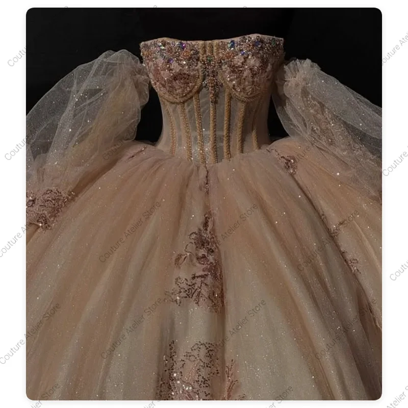 Ball Gown Quinceanera Dresses Princess Vestidos De 15 Anos Glitter Tulle Appliques Birthday Party Customized
