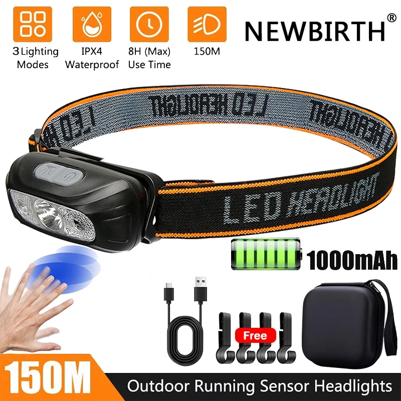Mini Rechargeable Powerful Sensor Headlamp Fishing Camping USB Head Flashlight COB LED Head Light Torch Headlights Front Lantern