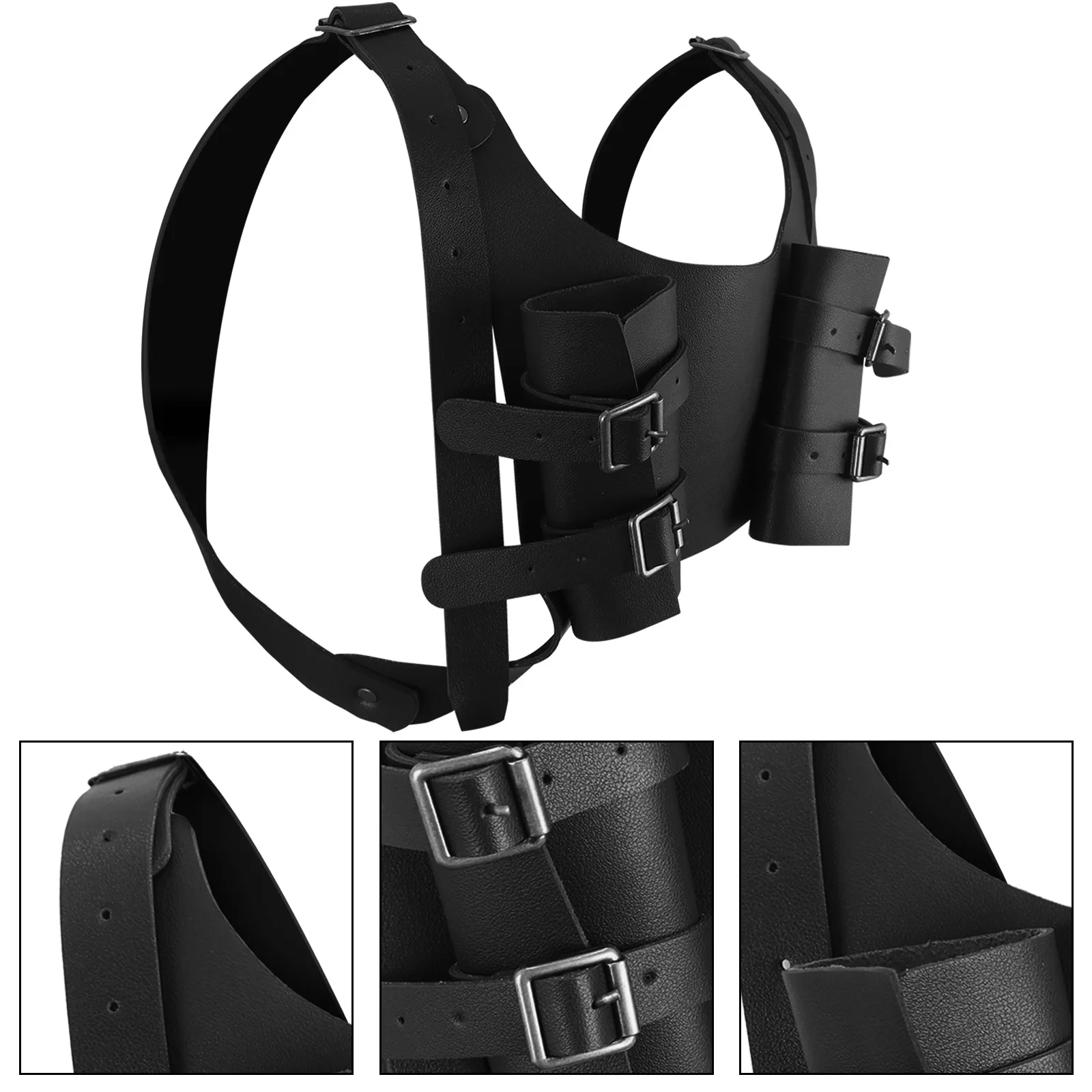 Set 3 Pezzi: Bracciali in Pelle Regolabili Stile Guerriero Medievale Retrò, Fodero per Spada a Doppia Spalla e Borsa da Cintura Goffrata - Accessori per Feste e Cosplay