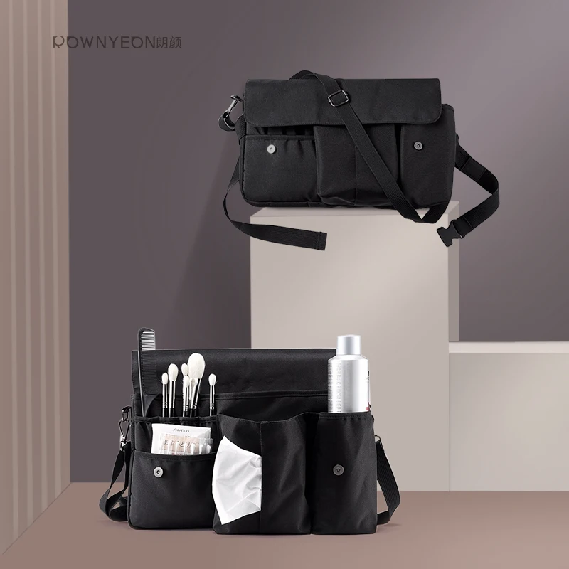 Rownyeon Makeup Artist Bag Studio Bag Waist Bag Brushes Storage for Makeup Artist Hair Stylist with Tissue Pocket Brushes Holder