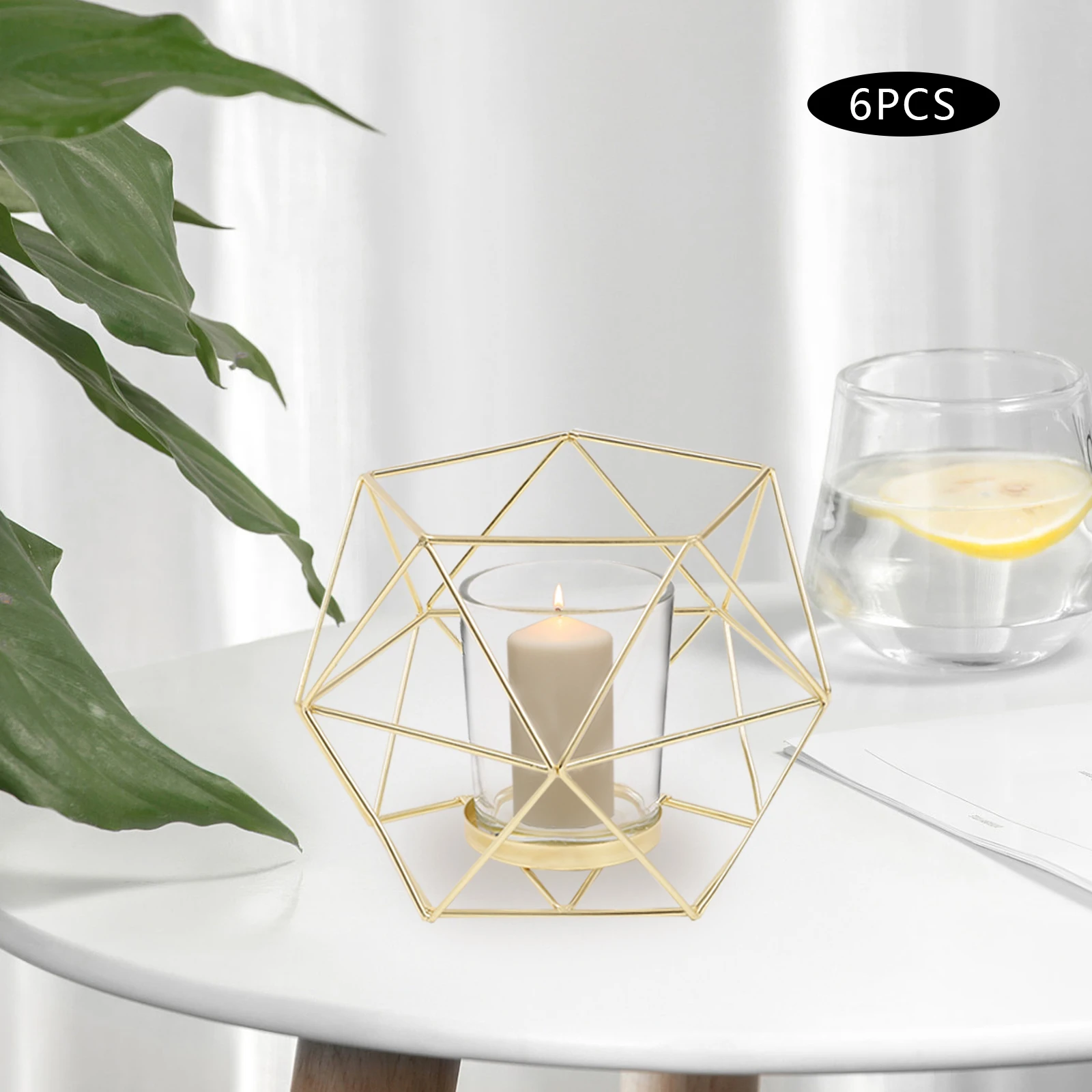 Tea Light Candle Holders - 6 Pcs Gold Candles Holder for Tealight Pillar Geometric Table Candle Stand Centrepiece for Wedding