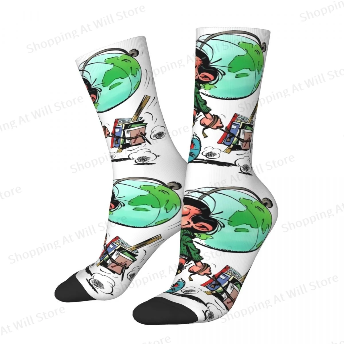 Gaston Lagaffe Anime Unisex Winter Socks Cycling Happy Crew Socks Street Style Crazy Sock