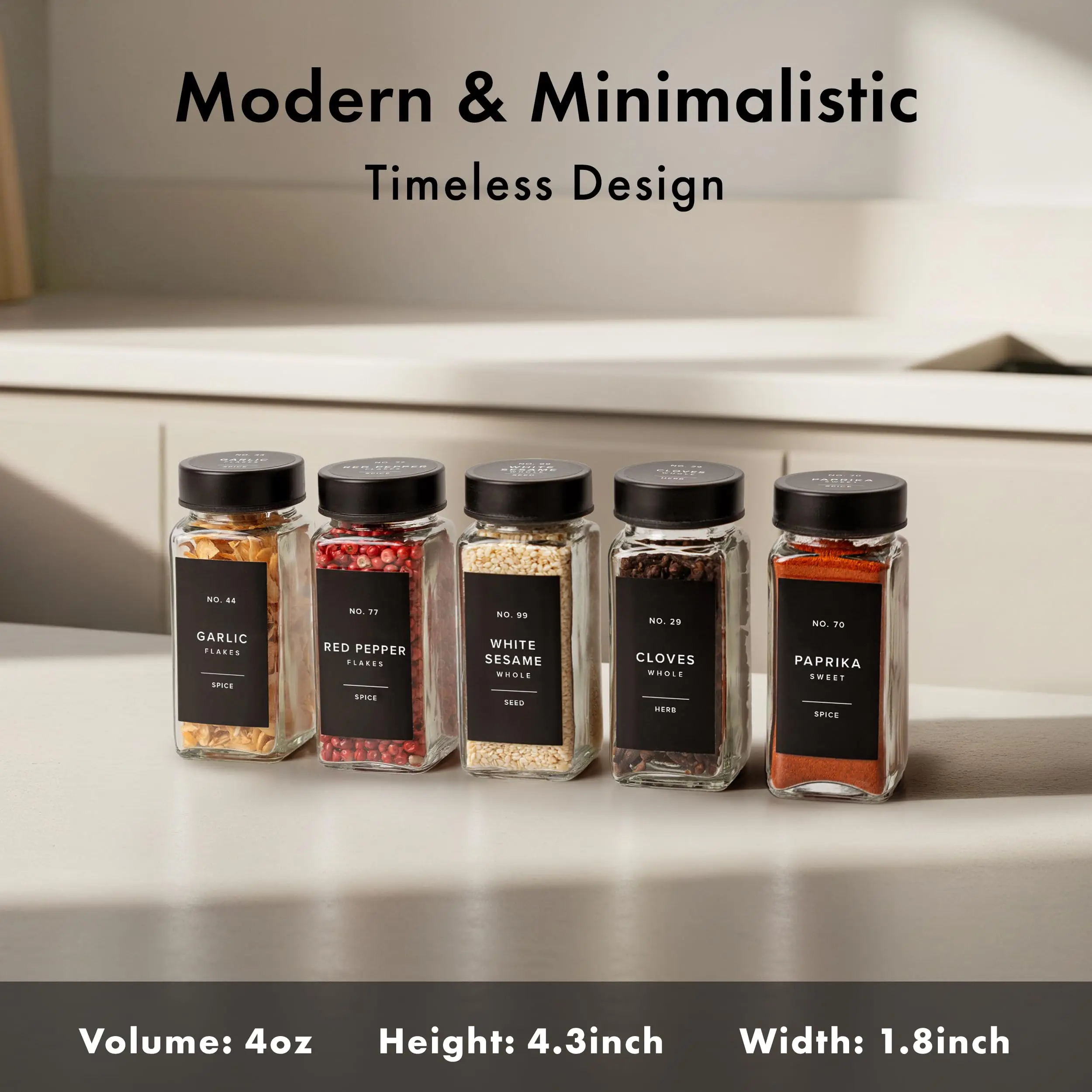 برطمانات توابل زجاجية سعة 24 أونصة، أغطية من الفولاذ المقاوم للصدأ مع ملصقات وقمع