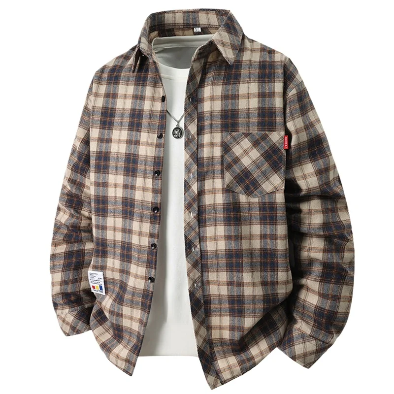 

Men's Plaid Shirt 2025 Long Sleeve Button Pocket Designer Vintage Clothes Fashion Elegant Loose Fit Work Shirts Men Streetwear