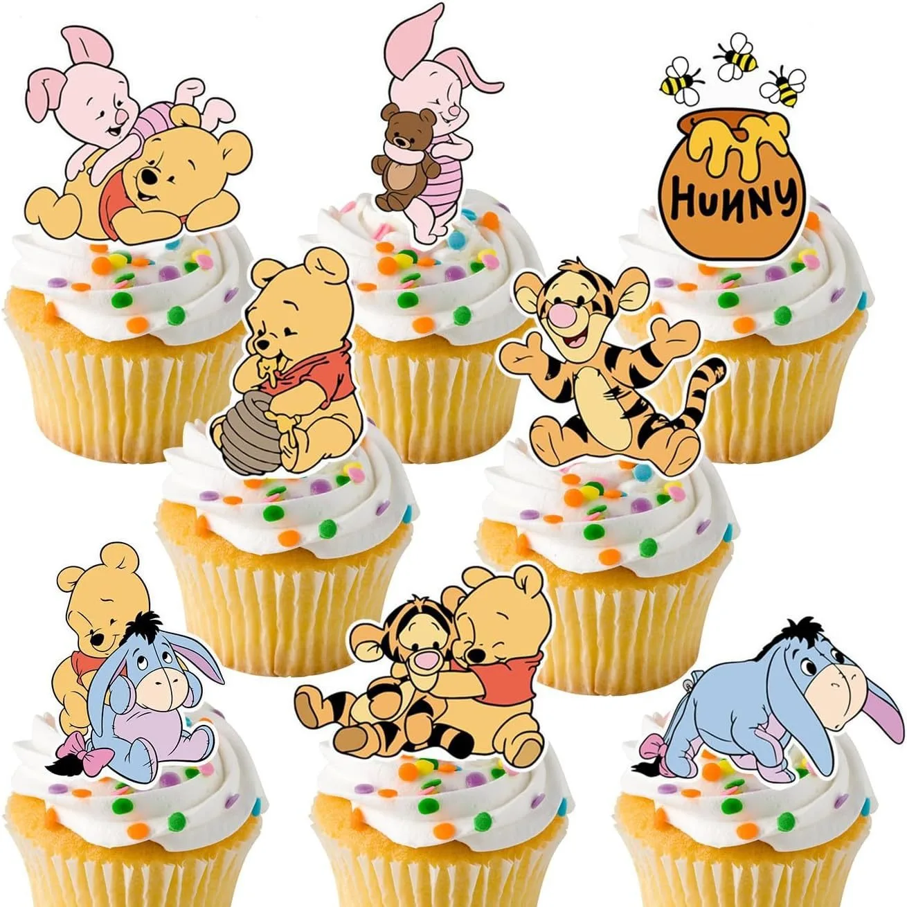 Adorno para tarta de feliz cumpleaños de Winnie de Disney the Pooh, decoración de fiesta para bebé, niño, juego de adornos para tarta, suministros para eventos y fiestas