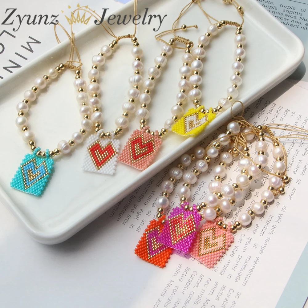 

5PCS, Charm Beaded Bracelets Women Dainty Freshwater Pearls Jewelry Miyuki Handmade Heart Charm Boho Fashion Jewelry