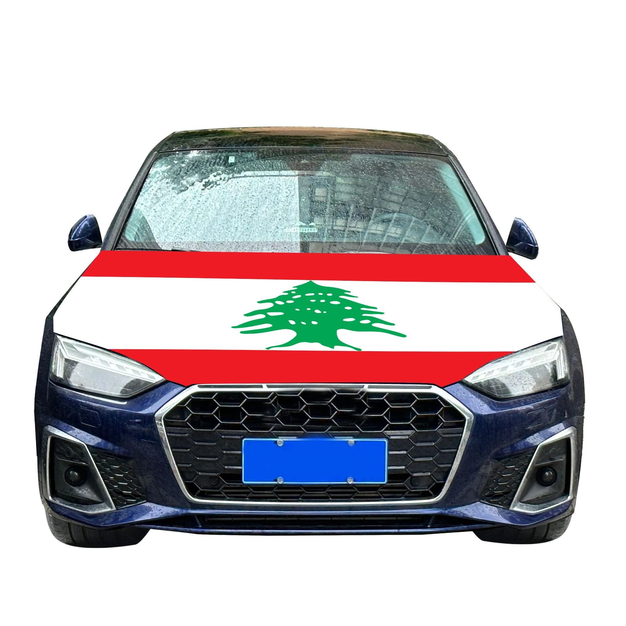 Lebanon Car Hood Cover Flag  Universal Size Elastic Polyester 120x150cm for Car Decor