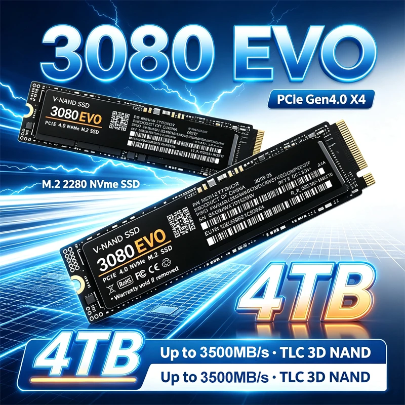 SSD M.2 NVMe de 3500 MB/s, 3080 EVO PCIe Gen4.0 X4, TLC 3D NAND, 1 TB, 4 TB, 2280, unidade de estado sólido interna para jogos, compatível com PS5, PC e portátil.