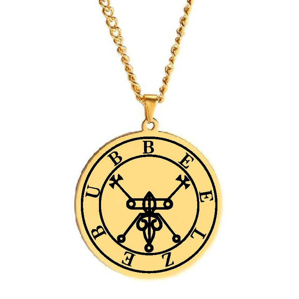 HLSS453 The Seal Beelzebub Sigil of Demons Prince of The Devils Seal Amulet Talisman Laser Cut Stainless Steel Pendant Necklace